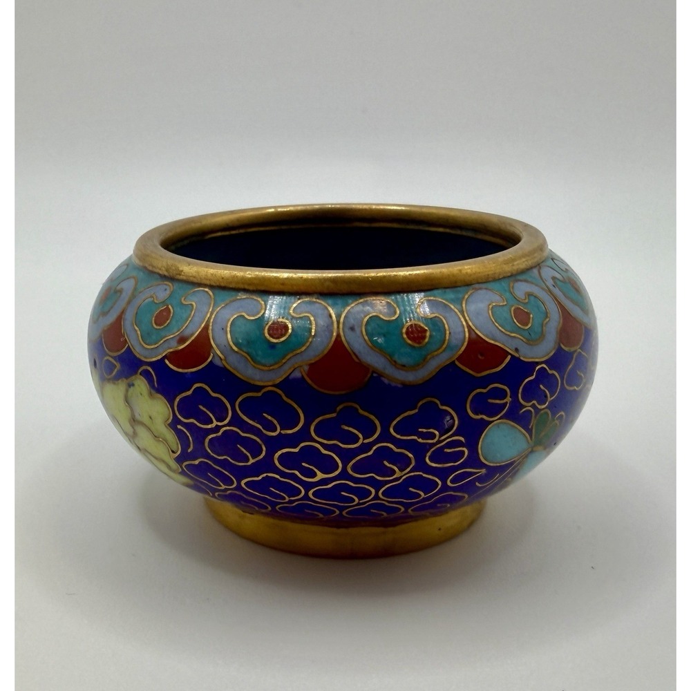 VTG Chinoiserie Floral Cloisonné‎ Decorative Enamel on Brass 1.75" Bowl